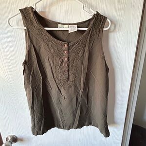 White Stag Olive Brown Embroidered Sleeveless Tank Top
